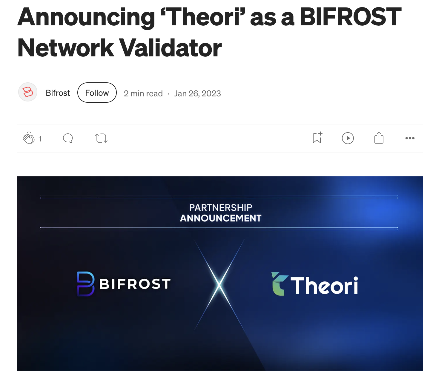 English Medium article announcing Theori as a Bifrost Network validator