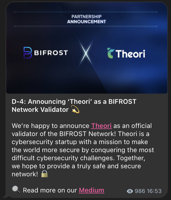 Theori validator announcement published on Telegram