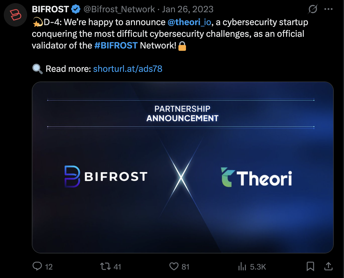 Theori validator announcement published on X